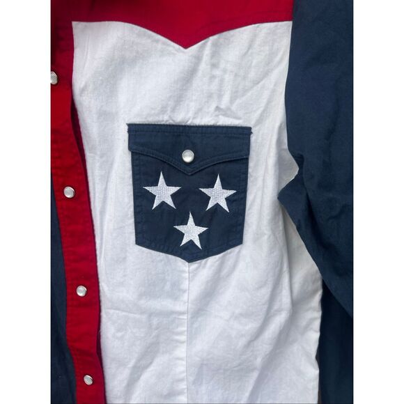 Roper Mens Medium Pearl Snap Flag Shirt Western Cowboy Red White Blue equestrian - Picture 4 of 6